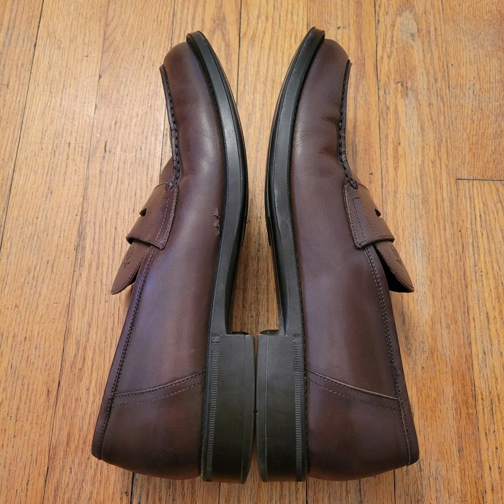 1818 Brooks Brothers 10.5 Penny Loafers Brown Leather Italy Dark Academia Preppy